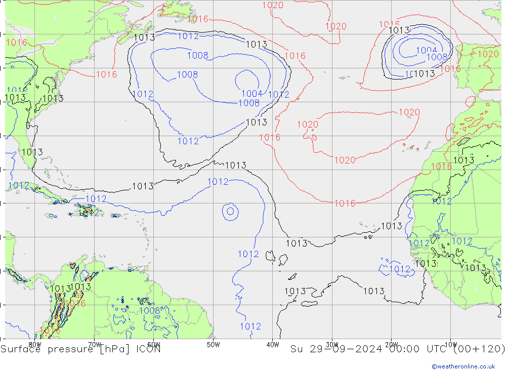 Yer basıncı ICON Paz 29.09.2024 00 UTC