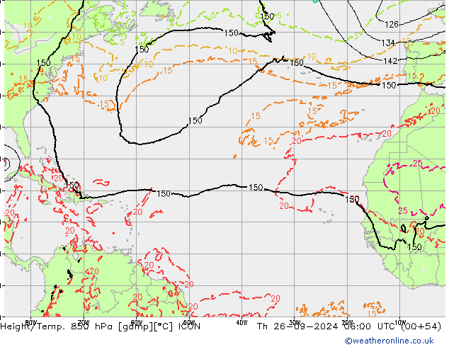 Height/Temp. 850 hPa ICON  26.09.2024 06 UTC