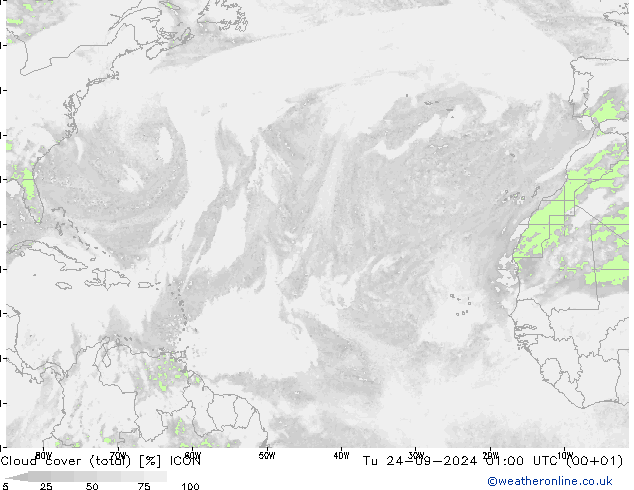 Bewolking (Totaal) ICON di 24.09.2024 01 UTC