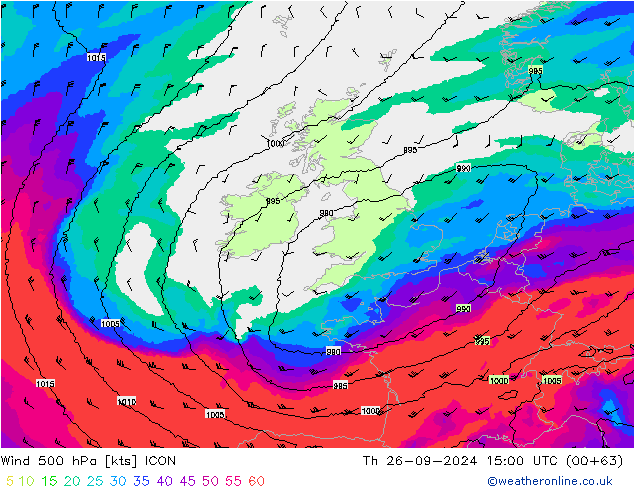 Wind 500 hPa ICON Čt 26.09.2024 15 UTC