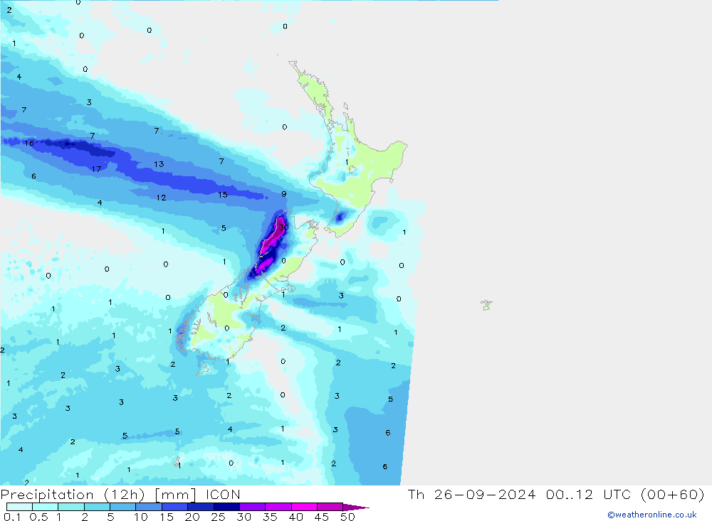 Precipitation (12h) ICON Th 26.09.2024 12 UTC