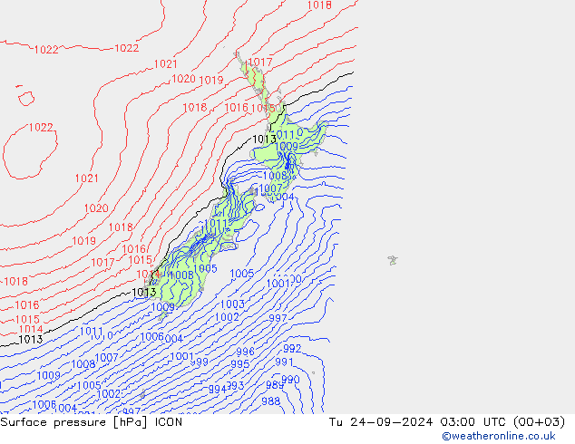 Surface pressure ICON Tu 24.09.2024 03 UTC