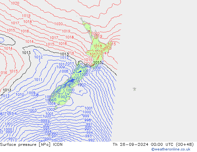 Pressione al suolo ICON gio 26.09.2024 00 UTC