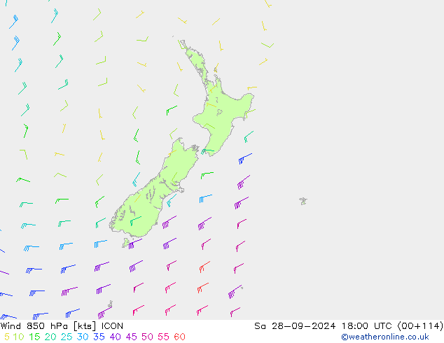 Wind 850 hPa ICON Sa 28.09.2024 18 UTC