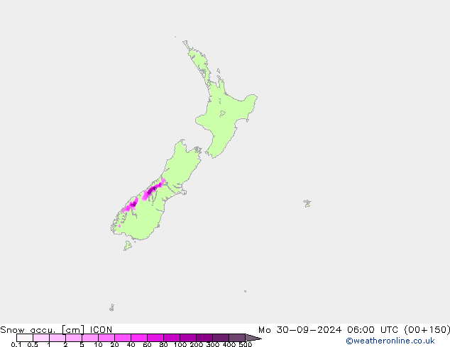 Snow accu. ICON lun 30.09.2024 06 UTC