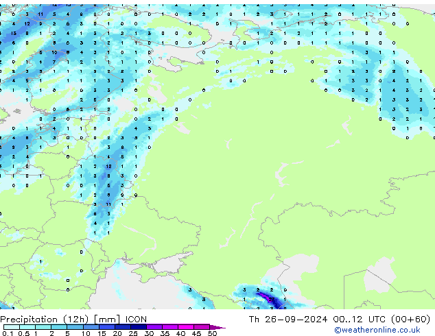 Precipitation (12h) ICON Čt 26.09.2024 12 UTC