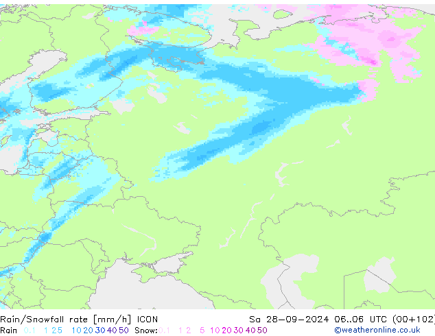 Rain/Snowfall rate ICON  28.09.2024 06 UTC