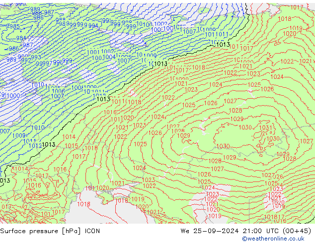 Atmosférický tlak ICON St 25.09.2024 21 UTC