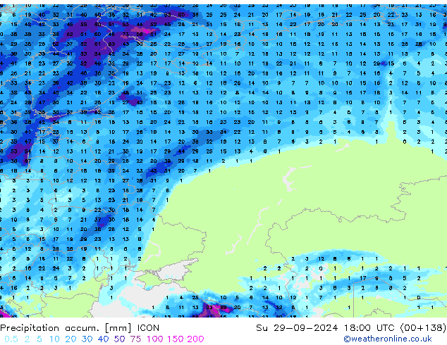 Precipitation accum. ICON dom 29.09.2024 18 UTC