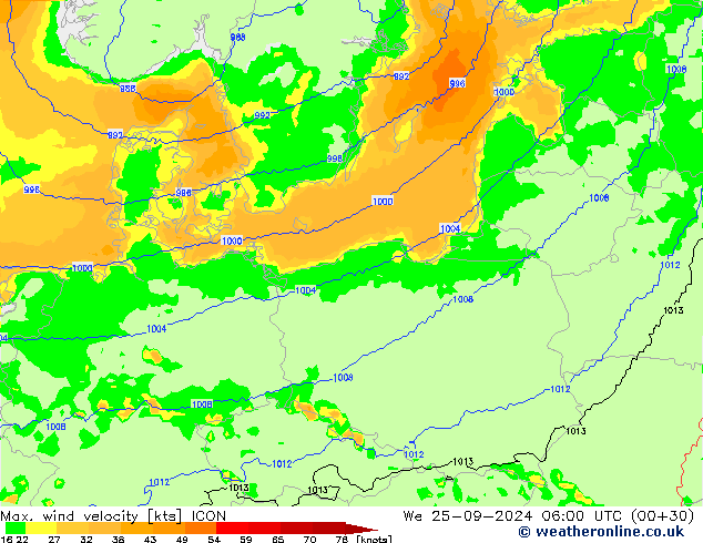 Windböen ICON Mi 25.09.2024 06 UTC