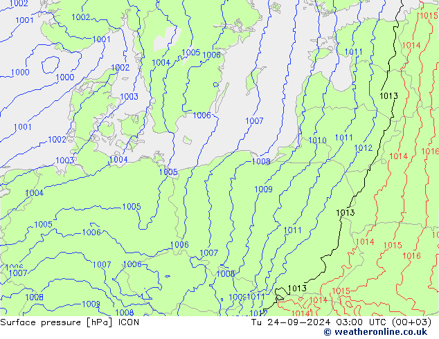 Luchtdruk (Grond) ICON di 24.09.2024 03 UTC