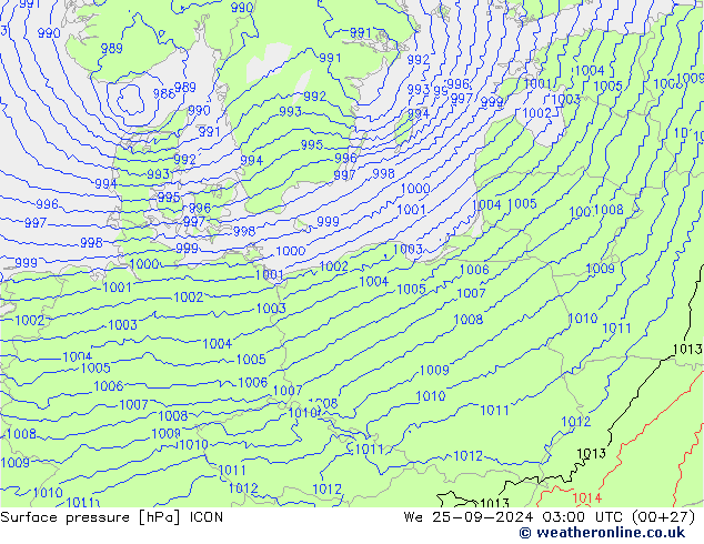 Surface pressure ICON We 25.09.2024 03 UTC