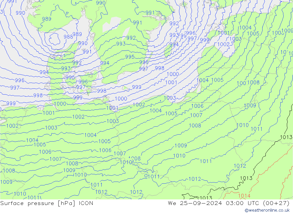 Surface pressure ICON We 25.09.2024 03 UTC