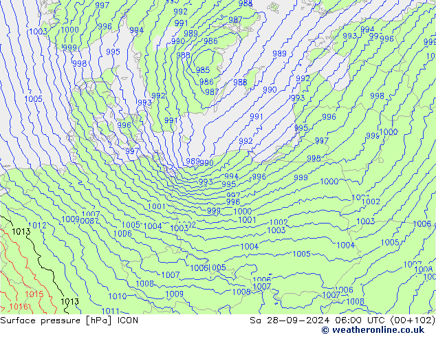 Surface pressure ICON Sa 28.09.2024 06 UTC