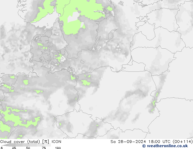 Bulutlar (toplam) ICON Cts 28.09.2024 18 UTC