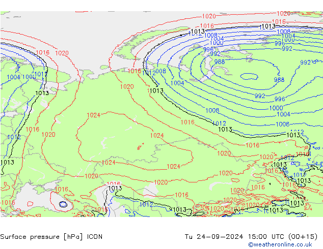 приземное давление ICON вт 24.09.2024 15 UTC