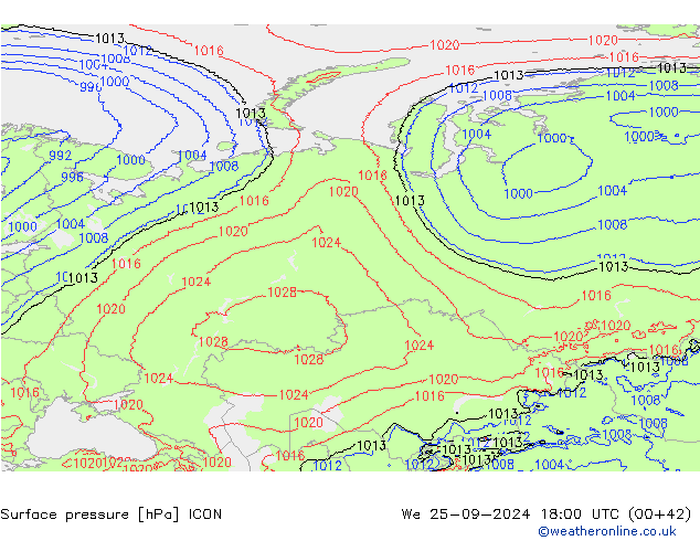 pressão do solo ICON Qua 25.09.2024 18 UTC