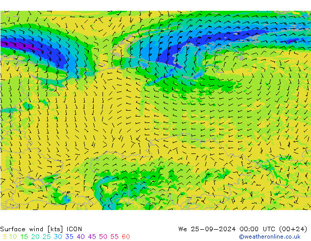 Wind 10 m ICON wo 25.09.2024 00 UTC