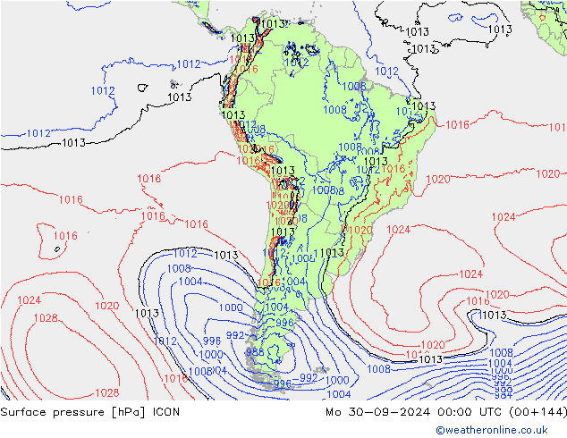 Pressione al suolo ICON lun 30.09.2024 00 UTC