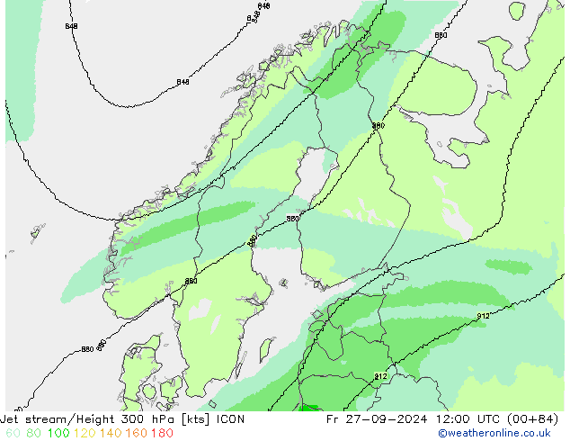 Jet stream/Height 300 hPa ICON Fr 27.09.2024 12 UTC