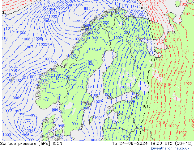 Surface pressure ICON Tu 24.09.2024 18 UTC