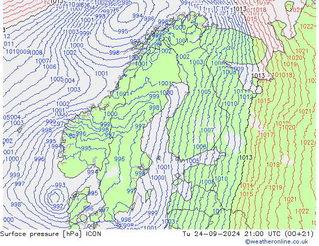 pression de l'air ICON mar 24.09.2024 21 UTC