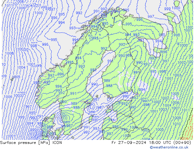 Surface pressure ICON Fr 27.09.2024 18 UTC