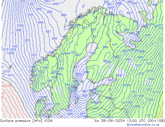 pressão do solo ICON Sáb 28.09.2024 12 UTC