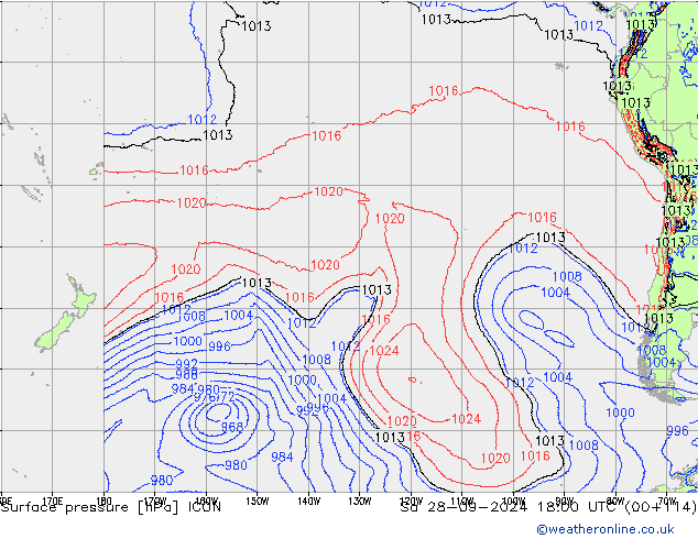 Pressione al suolo ICON sab 28.09.2024 18 UTC
