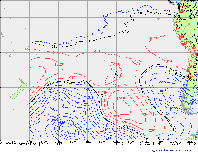 Surface pressure ICON Su 29.09.2024 12 UTC