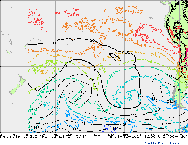 Hoogte/Temp. 850 hPa ICON di 01.10.2024 12 UTC