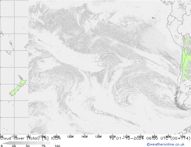 Cloud cover (total) ICON Tu 01.10.2024 06 UTC