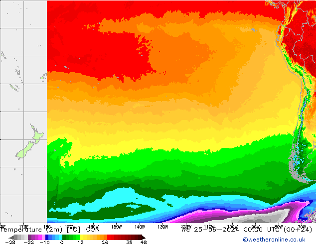 Temperature (2m) ICON We 25.09.2024 00 UTC