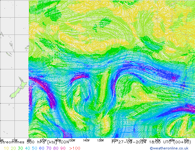 Línea de corriente 500 hPa ICON vie 27.09.2024 18 UTC