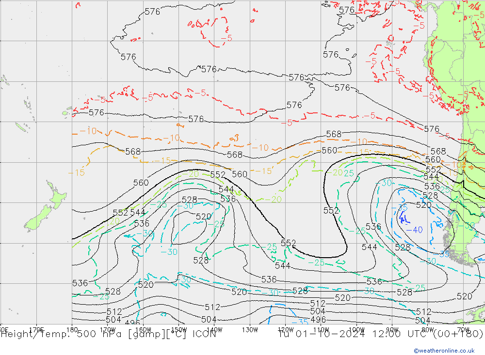 Height/Temp. 500 hPa ICON Út 01.10.2024 12 UTC