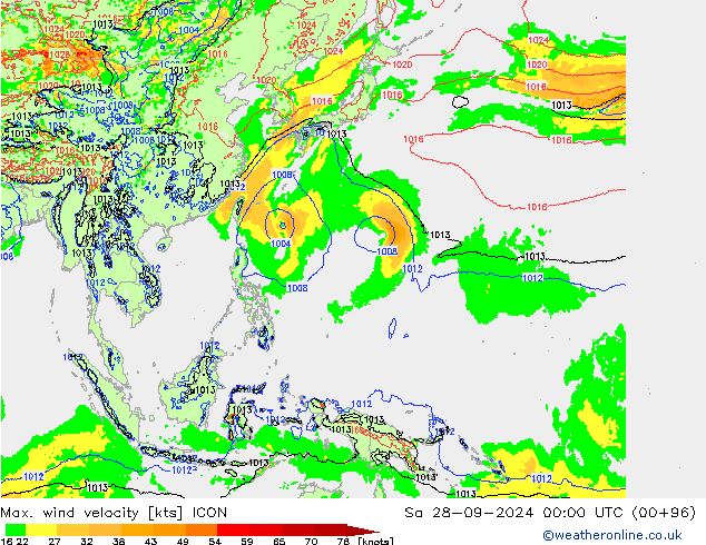 Max. wind velocity ICON  28.09.2024 00 UTC