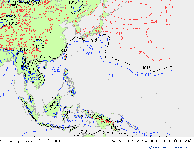 Atmosférický tlak ICON St 25.09.2024 00 UTC