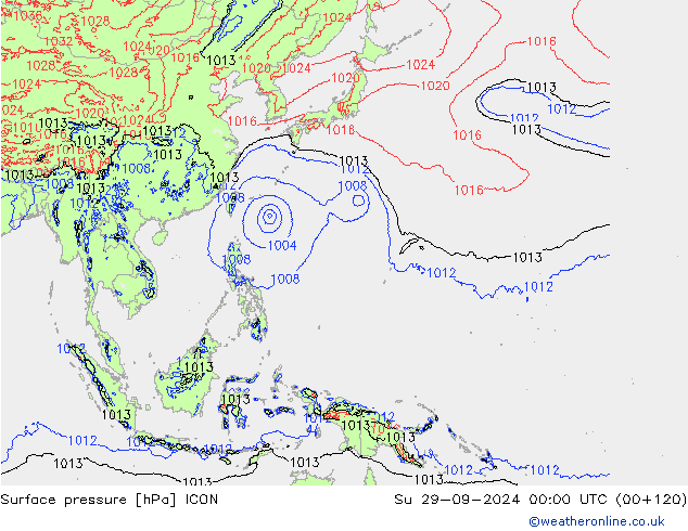 Surface pressure ICON Su 29.09.2024 00 UTC