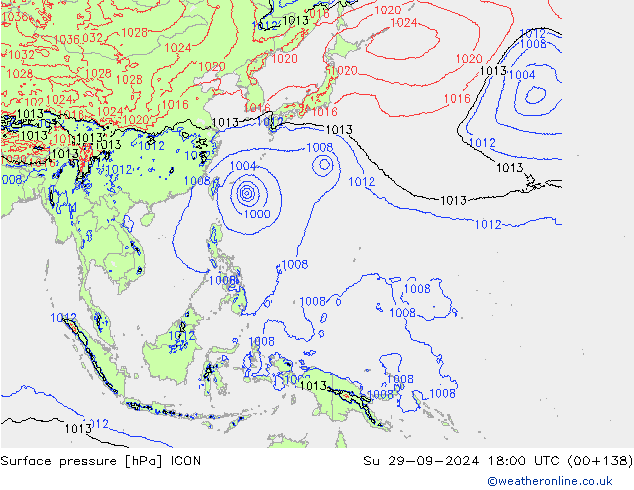 Luchtdruk (Grond) ICON zo 29.09.2024 18 UTC