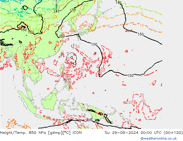 Hoogte/Temp. 850 hPa ICON zo 29.09.2024 00 UTC