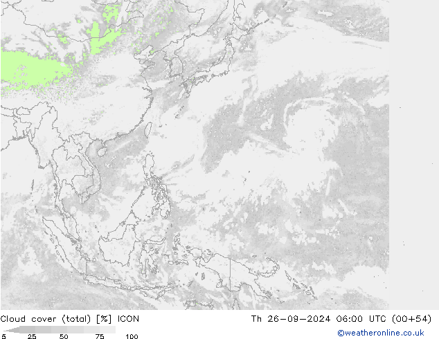 Bulutlar (toplam) ICON Per 26.09.2024 06 UTC