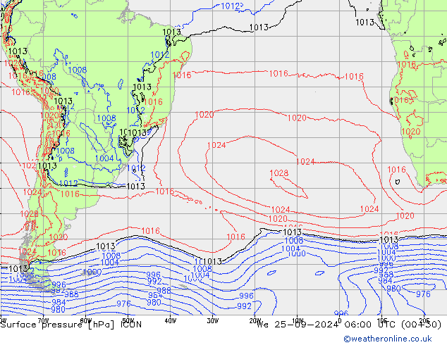 Surface pressure ICON We 25.09.2024 06 UTC