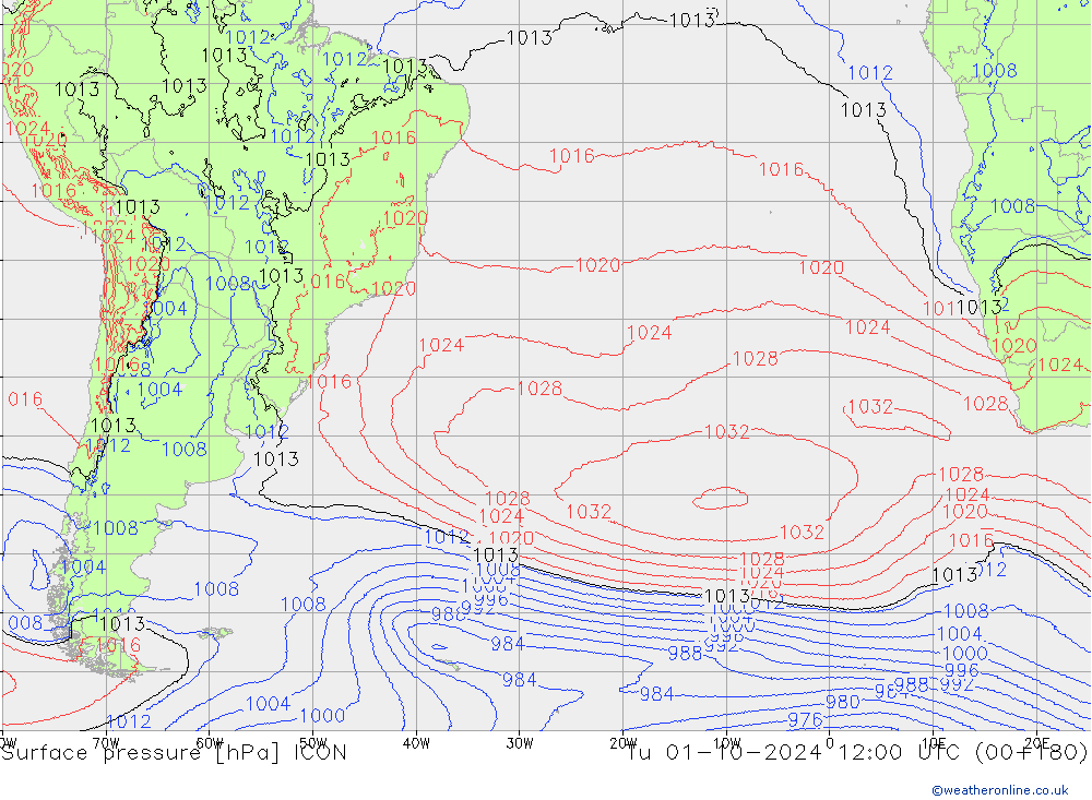 Yer basıncı ICON Sa 01.10.2024 12 UTC