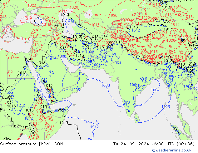 Surface pressure ICON Tu 24.09.2024 06 UTC