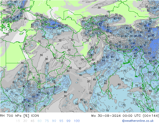 RH 700 hPa ICON Mo 30.09.2024 00 UTC