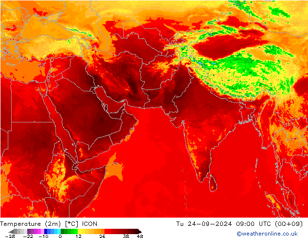 Temperature (2m) ICON Tu 24.09.2024 09 UTC