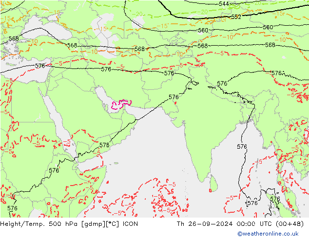 Height/Temp. 500 hPa ICON czw. 26.09.2024 00 UTC