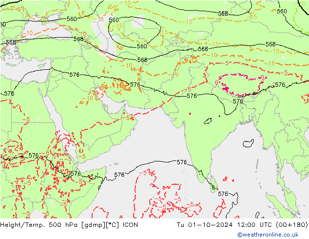 Height/Temp. 500 hPa ICON Tu 01.10.2024 12 UTC