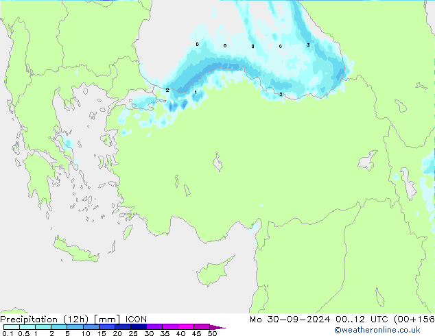 Précipitation (12h) ICON lun 30.09.2024 12 UTC