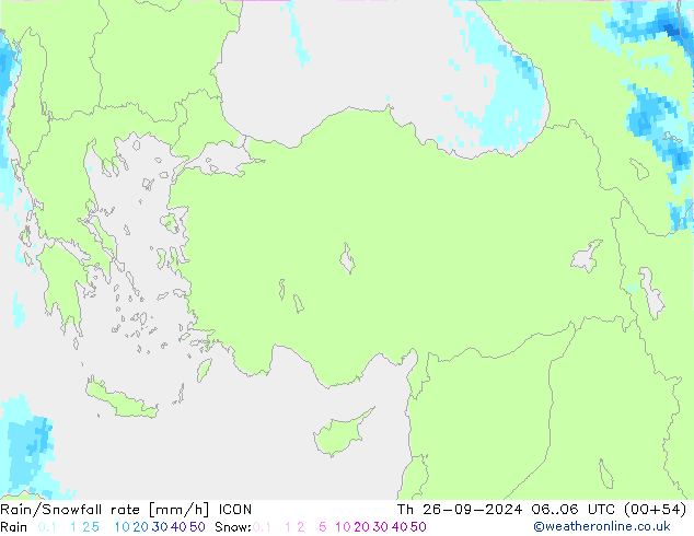 Rain/Snowfall rate ICON jue 26.09.2024 06 UTC